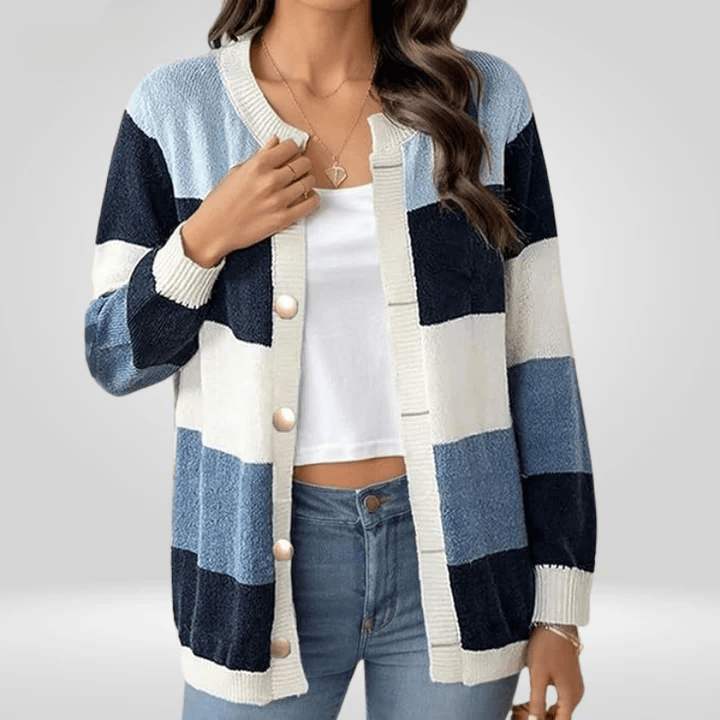 Drune | Strickjacke Gestreift Elegante Knöpfe Sanftheit und Lässiger Stil