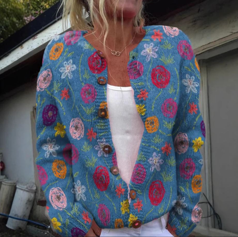 Drune | Strickweste Boho Florale Muster Wärme und Weichheit