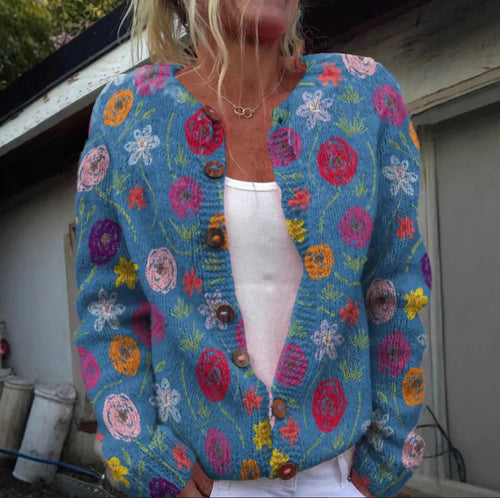 Drune | Strickweste Boho Florale Muster Wärme und Weichheit