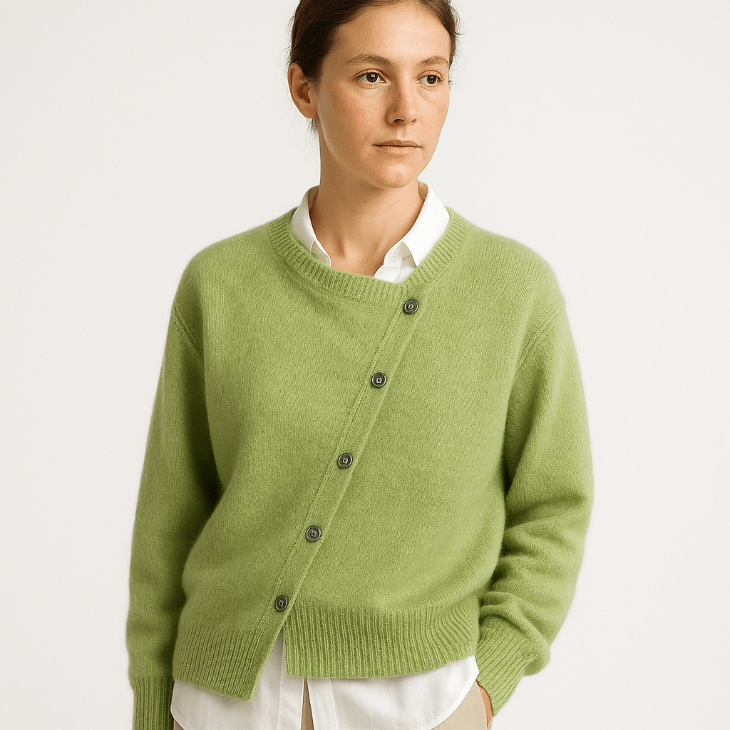 Drune | Cardigan Camel Asymmetrisch Geknöpft Original Weiche & Moderne Masche