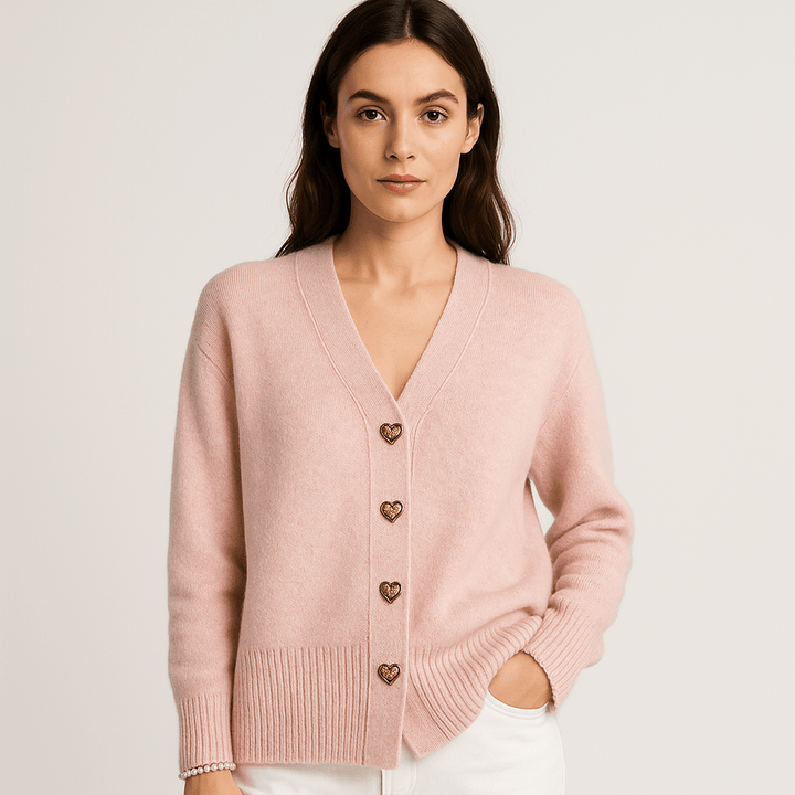 Drune | Cardigan Grau V-Ausschnitt & Knöpfe Schalen-Effekt Weiche und Elegante Strickware