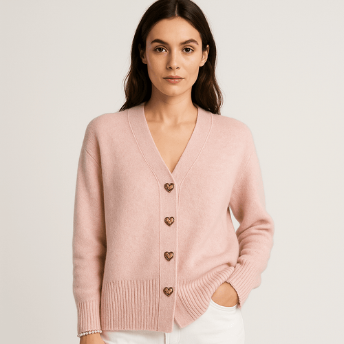 Drune | Cardigan Grau V-Ausschnitt & Knöpfe Schalen-Effekt Weiche und Elegante Strickware
