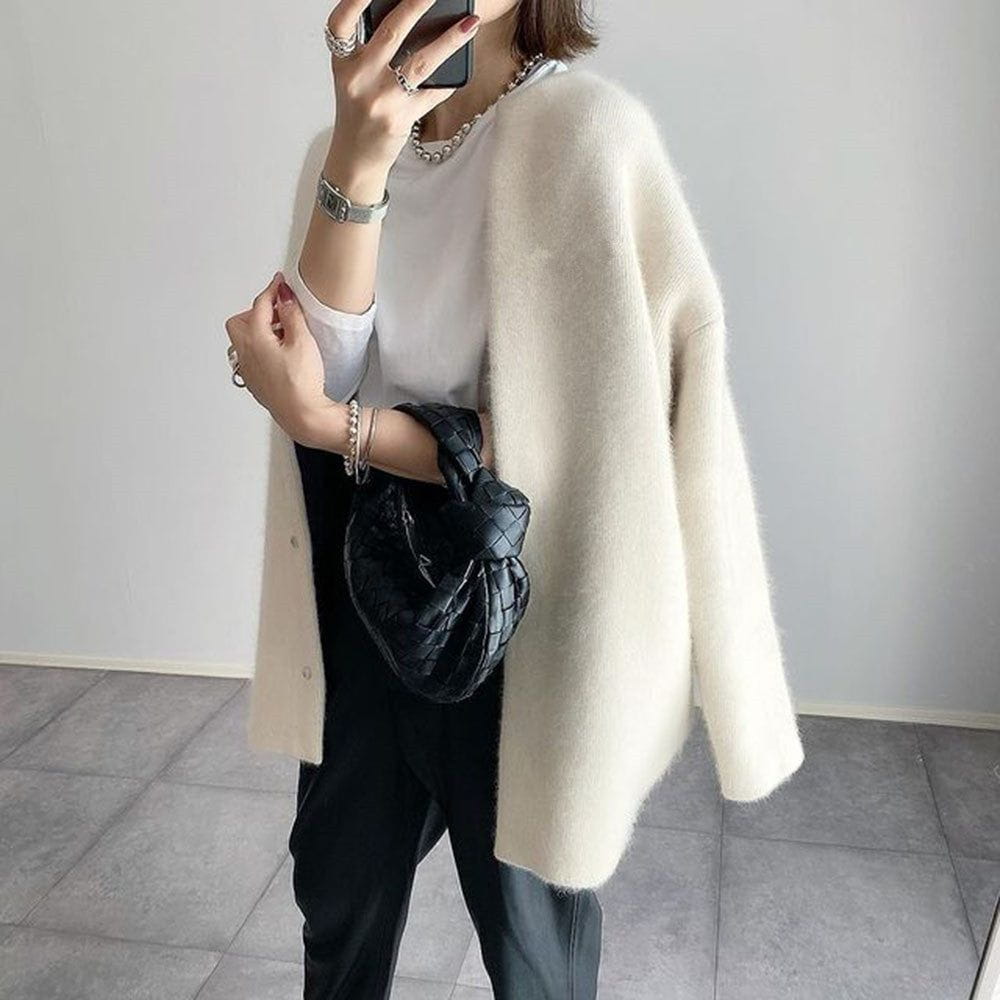 Drune | Cardigan Lang Beige Wolle Elegant & Bequem