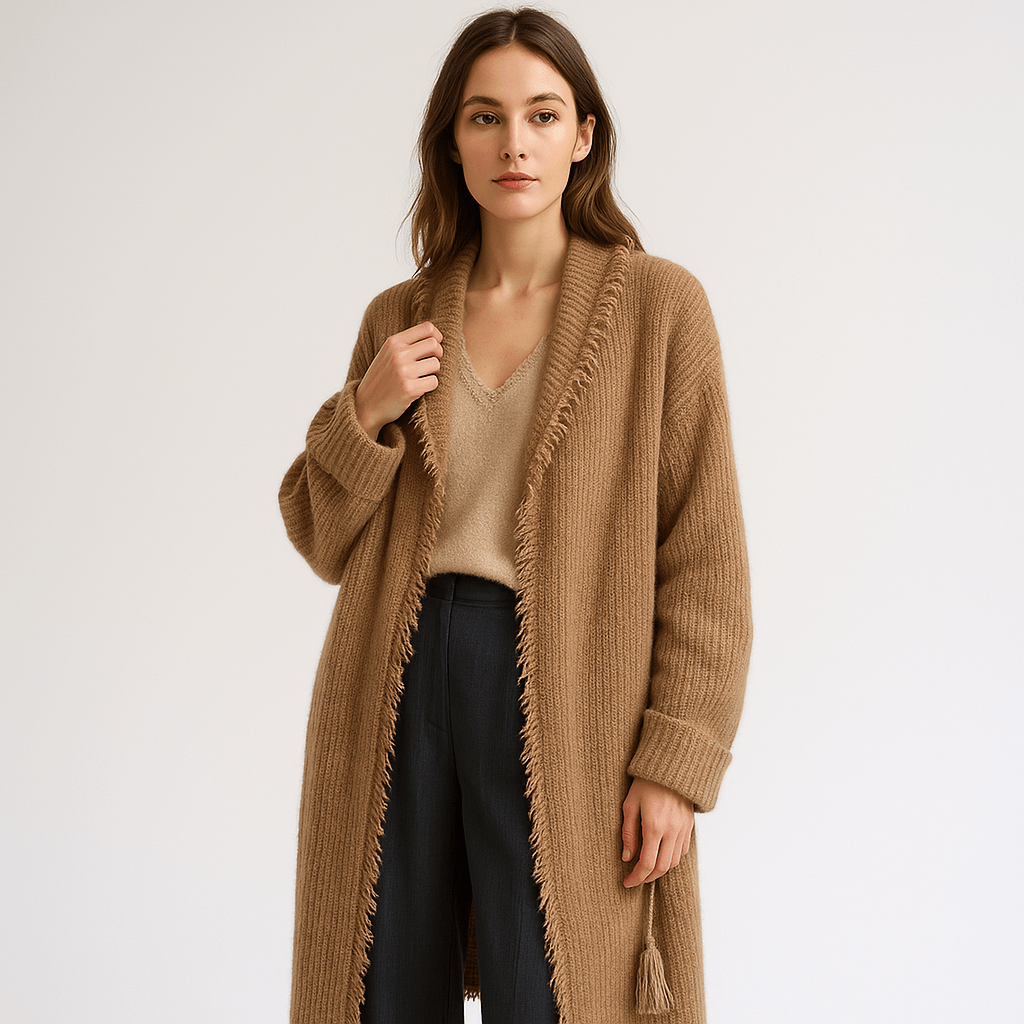 Drune | Cardigan lang ausgefranst oversize Camel Douillet
