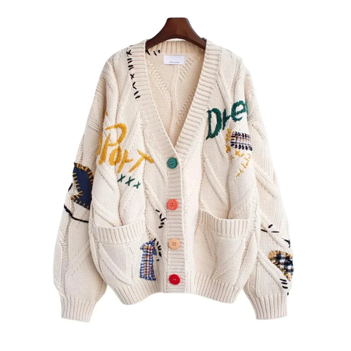 Drune | Oversize Cardigan Dickes Strick Einzigartiger und Farbiger Stil