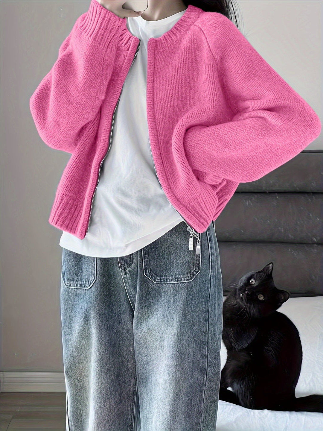 Drune | Oversized Zip-Cardigan Rosa Sanft und Bequem