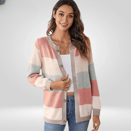 Drune | Strickjacke Gestreift Elegante Knöpfe Sanftheit und Lässiger Stil