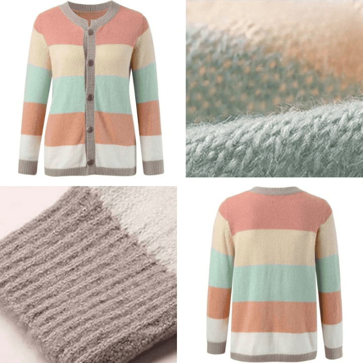 Drune | Strickjacke Gestreift Elegante Knöpfe Sanftheit und Lässiger Stil