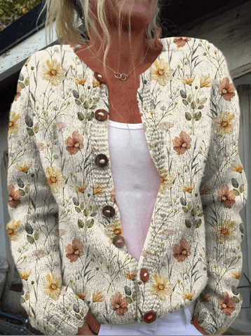Drune | Strickgilet mit Knöpfen Sanftheit & Eleganz Boho Blumenmuster
