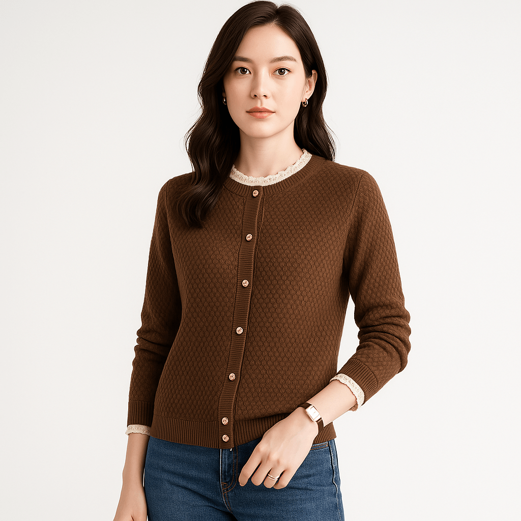 Drune | Elegant Spitzen-Weste mit goldenen Knöpfen, strukturiertem Strick, schick