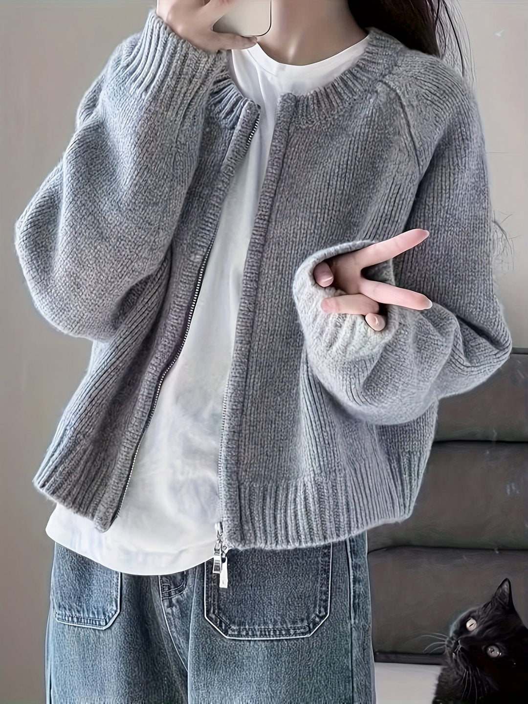 Drune | Oversized Zip-Cardigan Rosa Sanft und Bequem