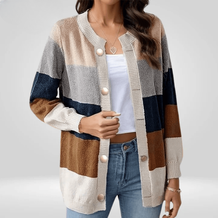 Drune | Strickjacke Gestreift Elegante Knöpfe Sanftheit und Lässiger Stil