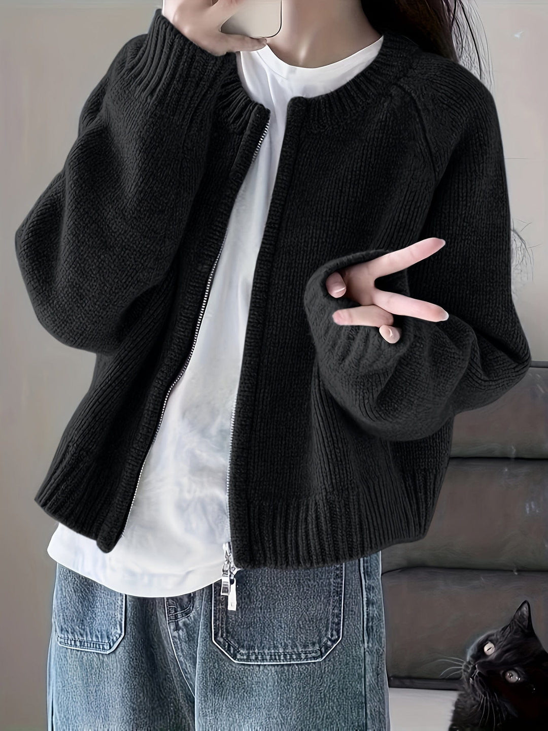 Drune | Oversized Zip-Cardigan Rosa Sanft und Bequem