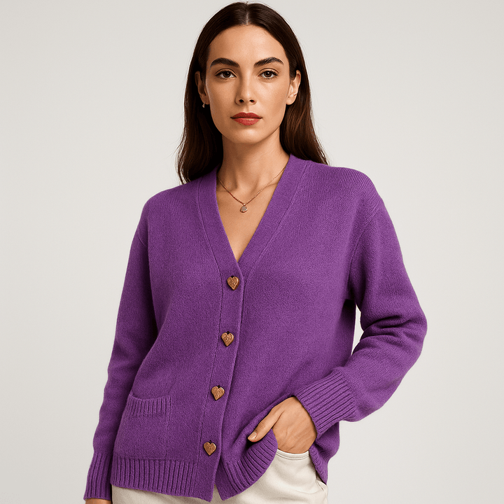 Drune | Cardigan Grau V-Ausschnitt & Knöpfe Schalen-Effekt Weiche und Elegante Strickware