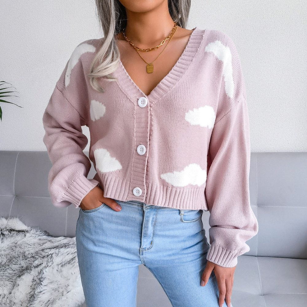 Drune | Bedruckte Kurzjacke Wolken Cardigan Weichheit und Originalität im Alltag