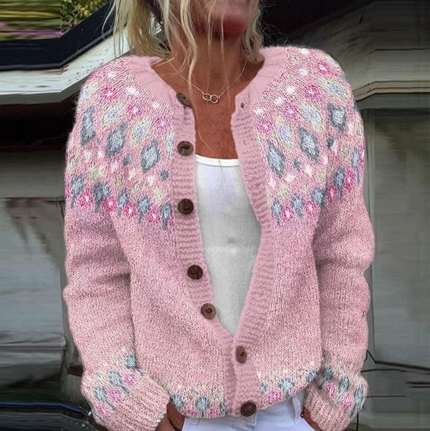 Drune | Cardigan aus Jacquard-Strick Rosa Wärme und retro Charme