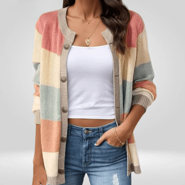Drune | Strickjacke Gestreift Elegante Knöpfe Sanftheit und Lässiger Stil