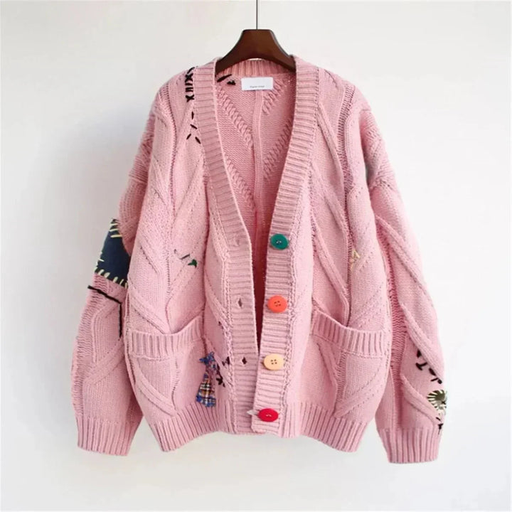 Drune | Oversize Cardigan Dickes Strick Einzigartiger und Farbiger Stil