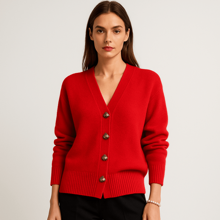 Drune | Cardigan Grau V-Ausschnitt & Knöpfe Schalen-Effekt Weiche und Elegante Strickware