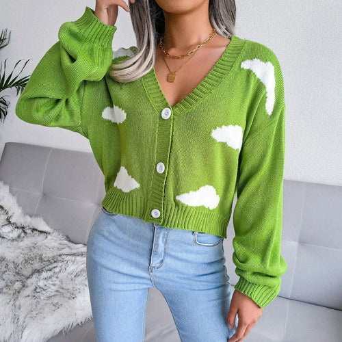 Drune | Bedruckte Kurzjacke Wolken Cardigan Weichheit und Originalität im Alltag