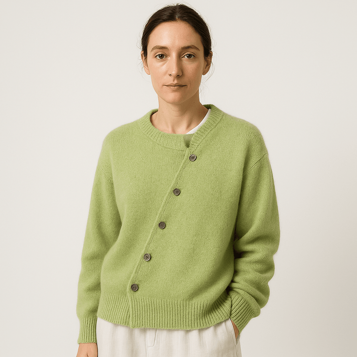 Drune | Cardigan Camel Asymmetrisch Geknöpft Original Weiche & Moderne Masche