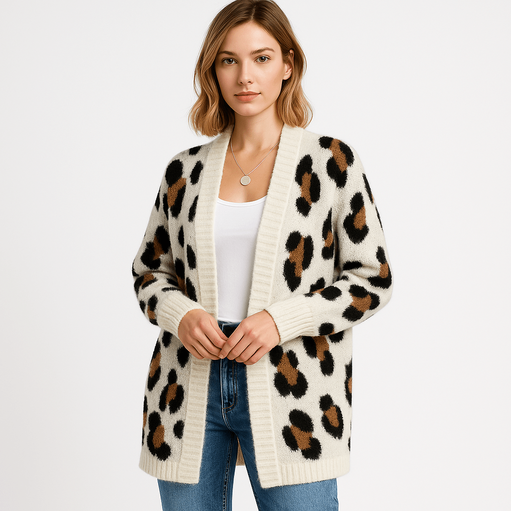 Drune | Cardigan Leopard Lang Stil Tierisch Schick Fluid und Weich