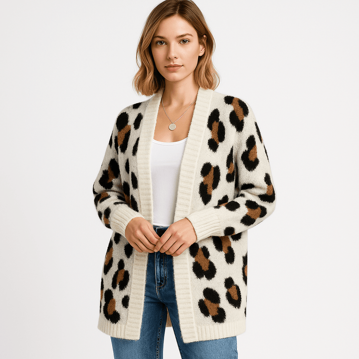 Drune | Cardigan Leopard Lang Stil Tierisch Schick Fluid und Weich