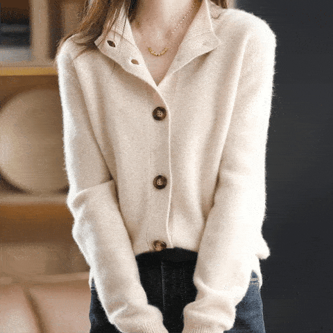 Drune | Eleganter und Bequemer Cardigan mit Hemdkragen in Creme