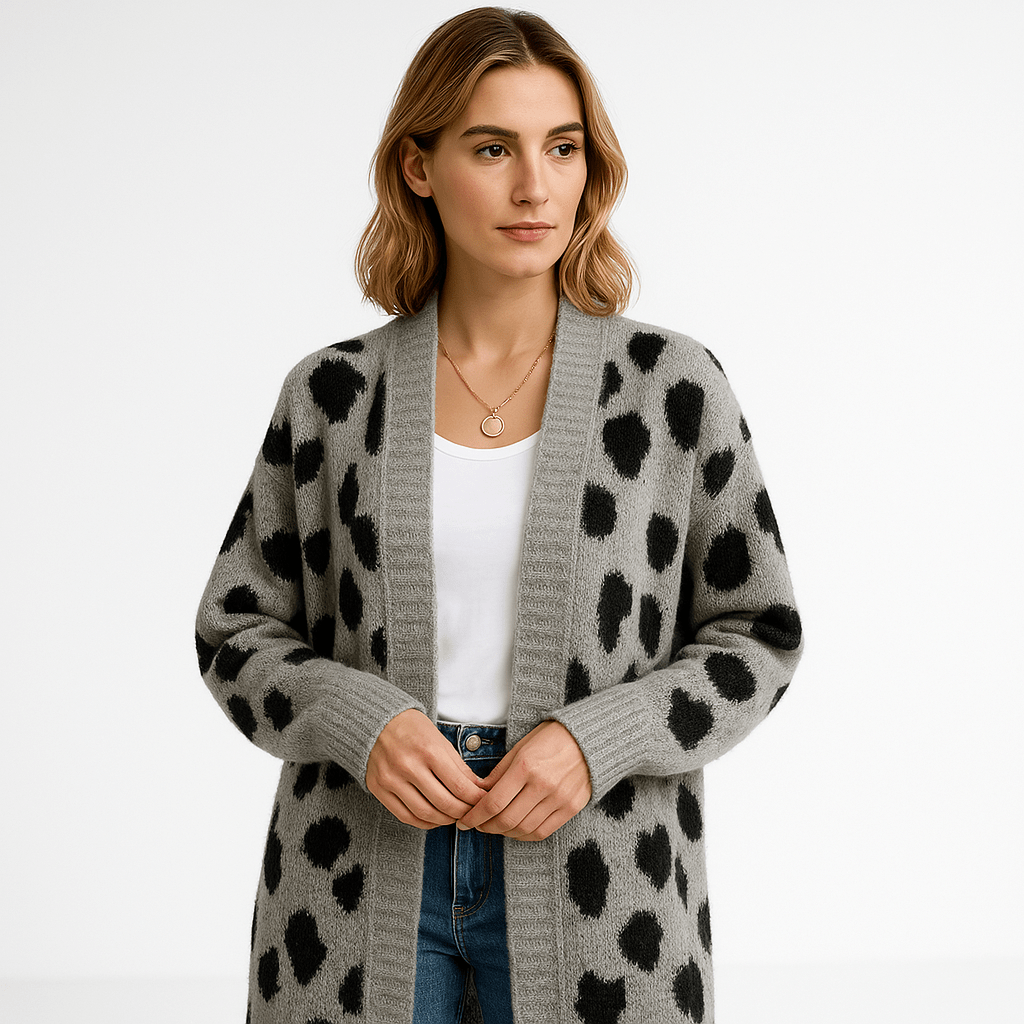 Drune | Cardigan Leopard Lang Stil Tierisch Schick Fluid und Weich