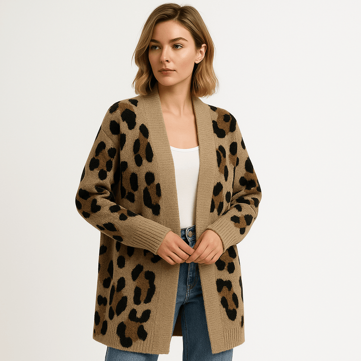 Drune | Cardigan Leopard Lang Stil Tierisch Schick Fluid und Weich