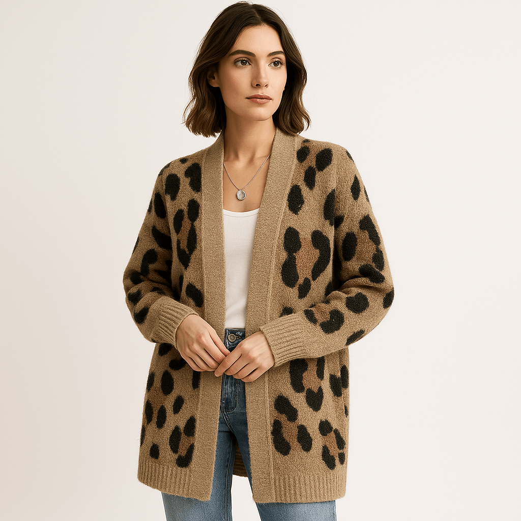 Drune | Cardigan Leopard Lang Stil Tierisch Schick Fluid und Weich