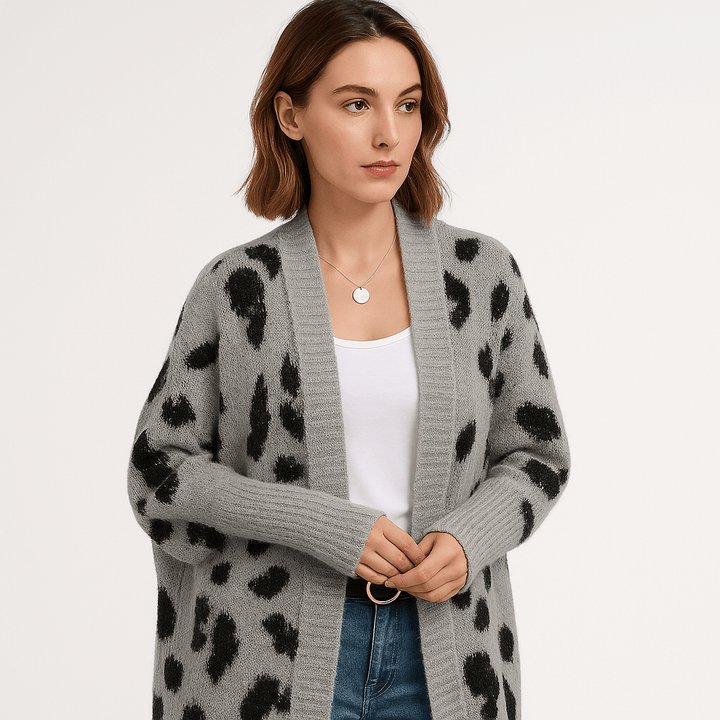 Drune | Cardigan Leopard Lang Stil Tierisch Schick Fluid und Weich