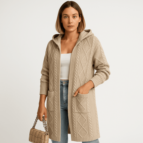 Drune | Langer und Bequemer Schwarz Hoodie Cardigan Strick Komfort