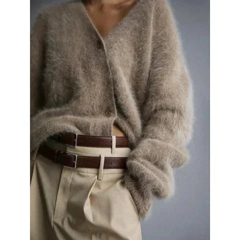 Drune | Weste Weich Knopf Taupe Flauschig und Elegant