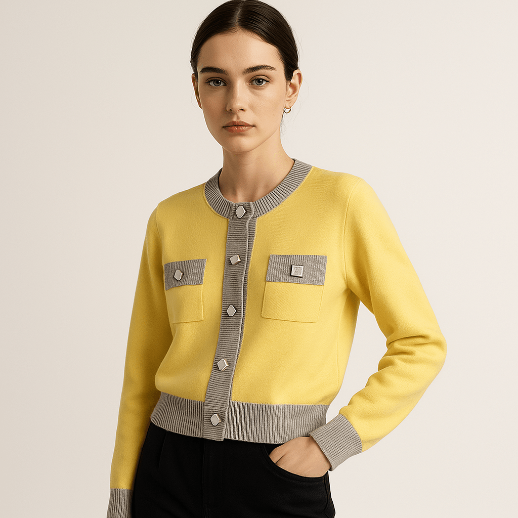 Drune | Bicolor Cardigan Gelb Strick Baumwolle & Acryl Eleganz Frühling