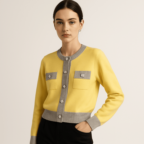 Drune | Bicolor Cardigan Gelb Strick Baumwolle & Acryl Eleganz Frühling