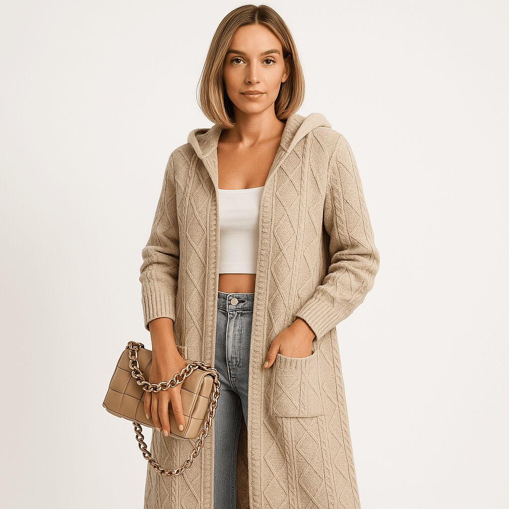 Drune | Langer und Bequemer Schwarz Hoodie Cardigan Strick Komfort