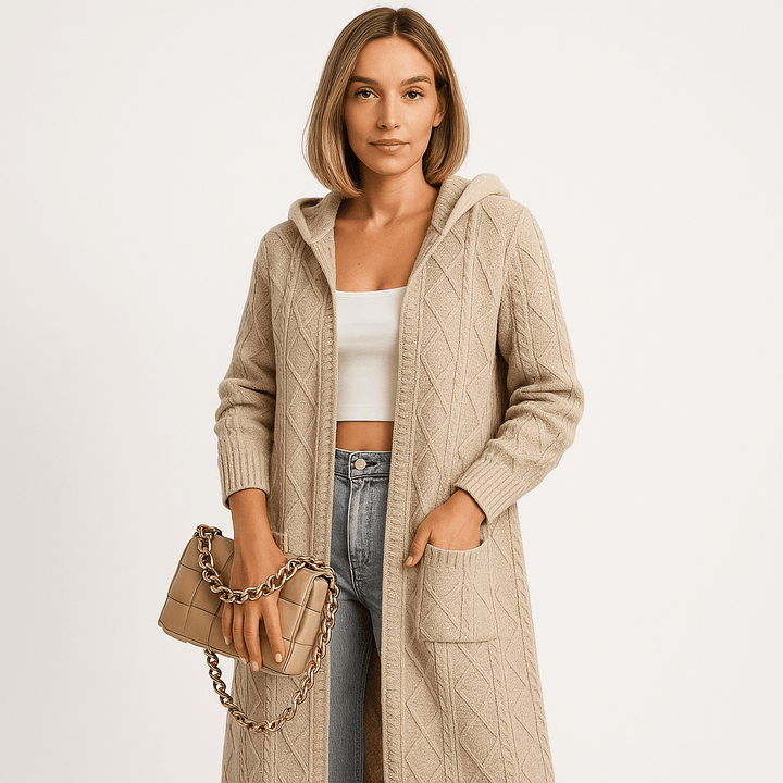 Drune | Langer und Bequemer Schwarz Hoodie Cardigan Strick Komfort