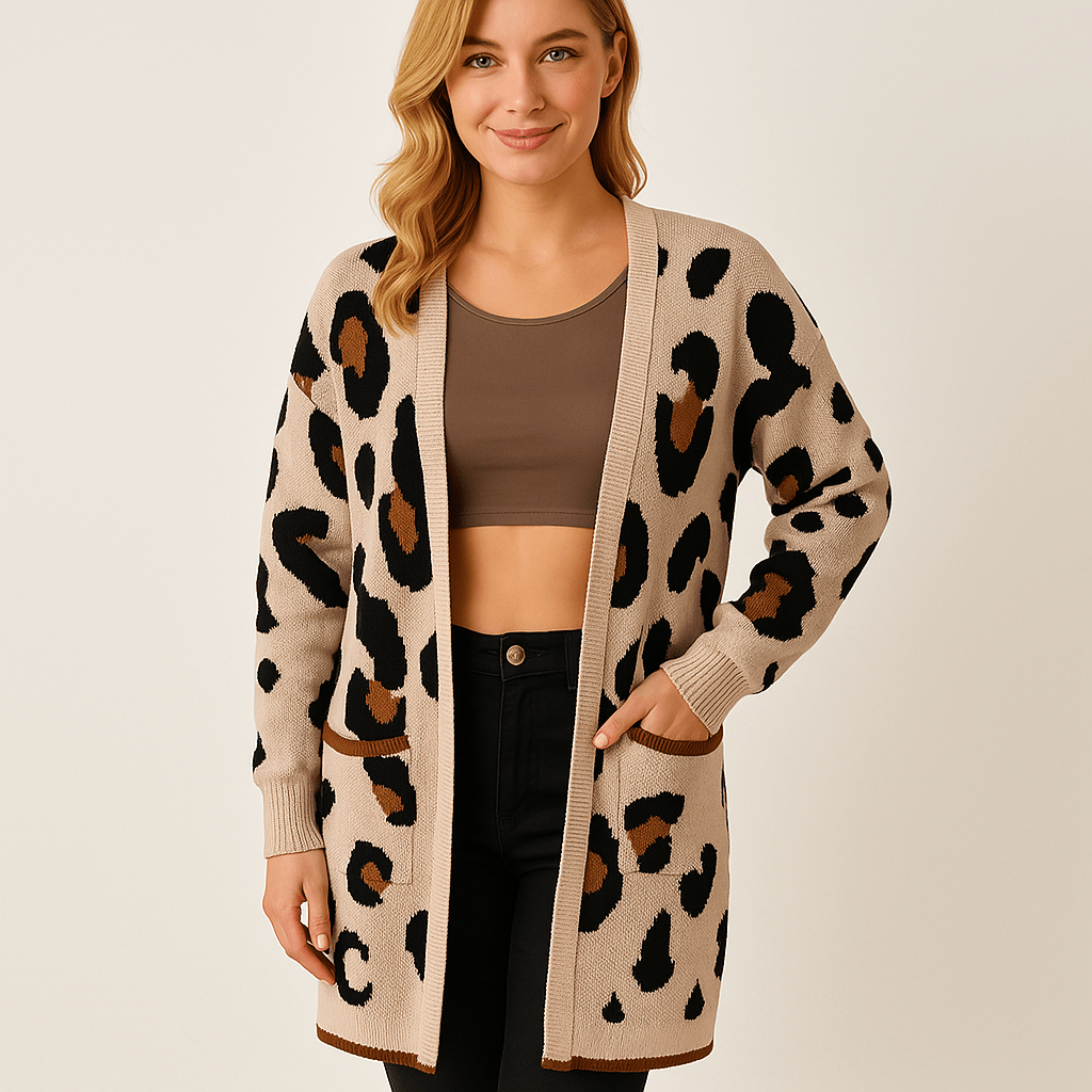Drune | Tiermotiv langer Karod cardigan im lässig-schicken Stil