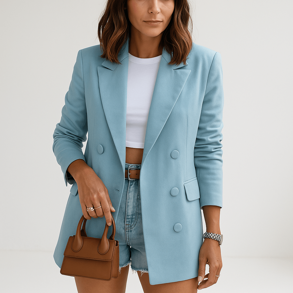 Drune | Blazer Himmelblau Doppelte Knopfleiste Eleganz Farbige und Moderne