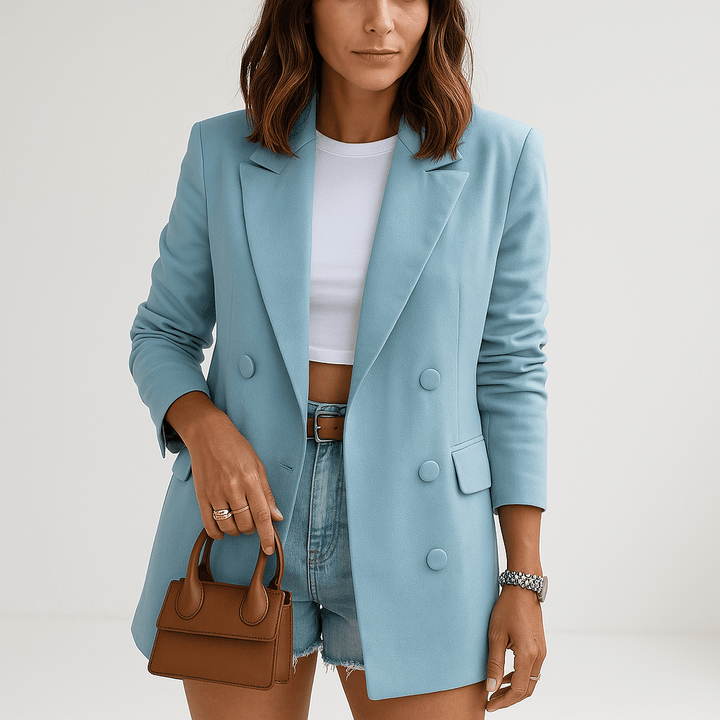 Drune | Blazer Himmelblau Doppelte Knopfleiste Eleganz Farbige und Moderne