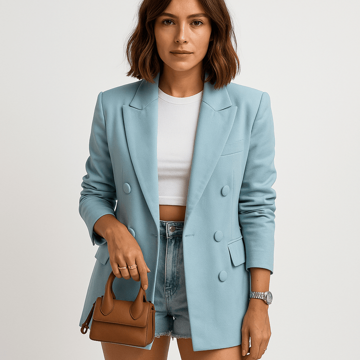 Drune | Blazer Himmelblau Doppelte Knopfleiste Eleganz Farbige und Moderne