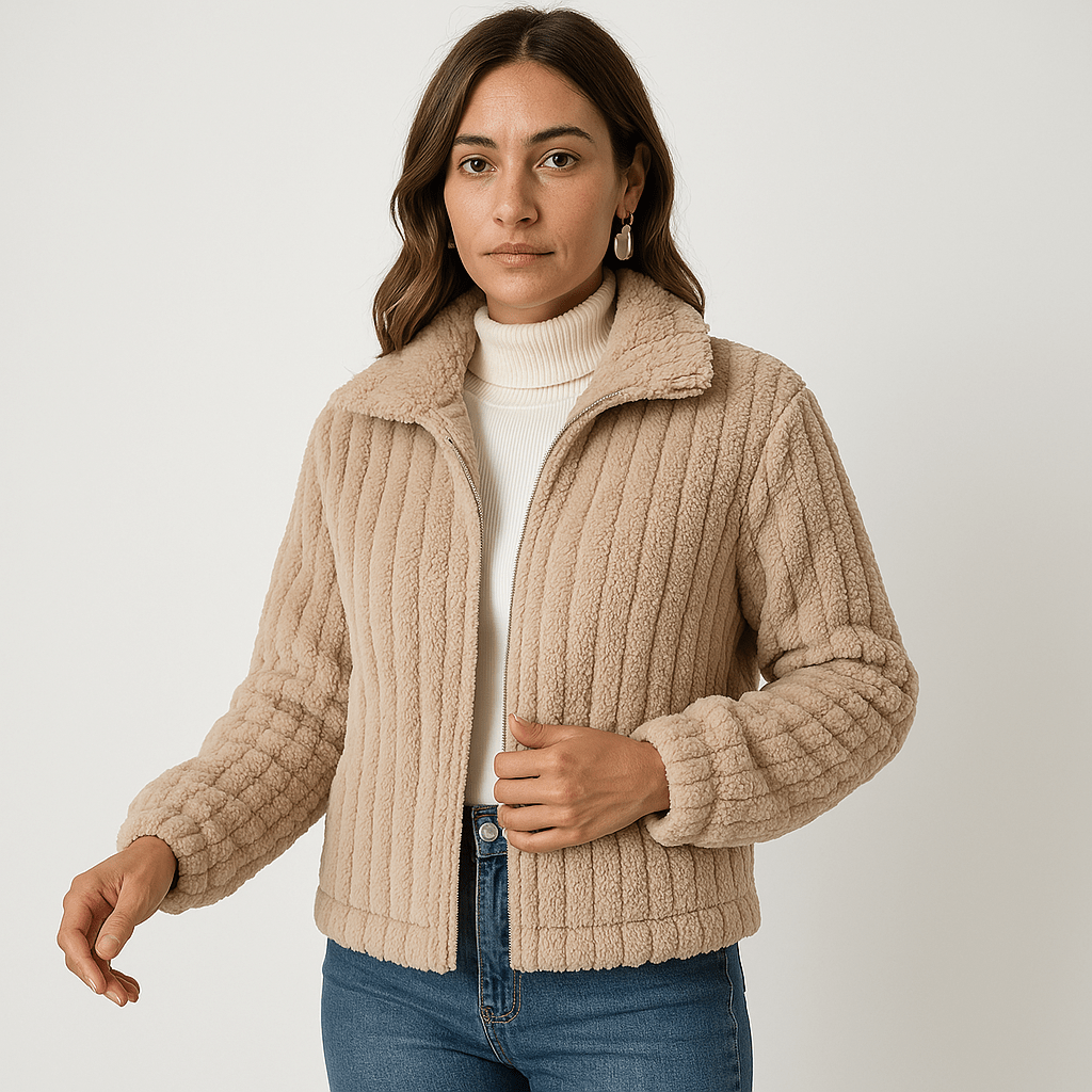 Drune | Weste Strukturierte Warme Beigefarbene Rippstrickjacke Moderne Kurze Schnitt