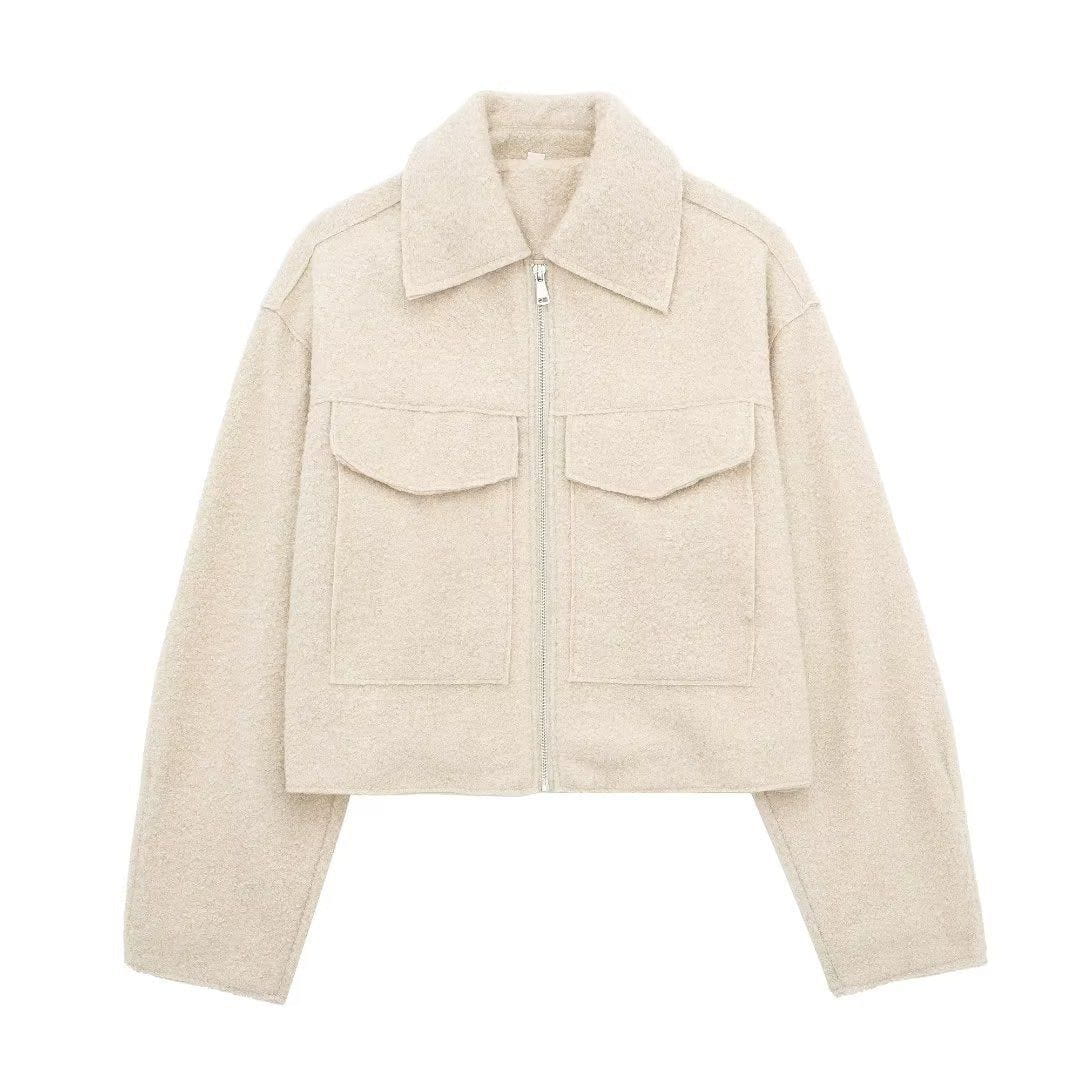Drune | Moderne und strukturierte graue Wolljacke mit Reißverschluss