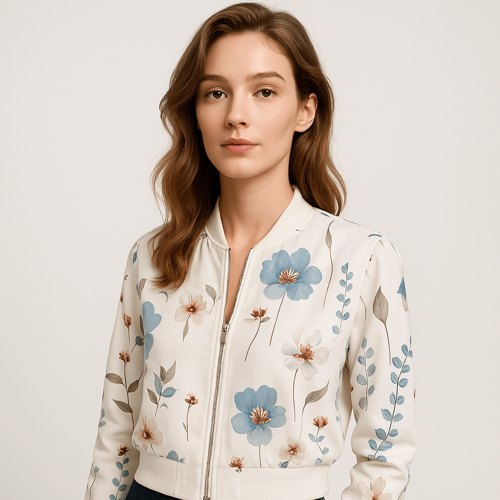 Drune | Leicht und Eleganter Blüten-Bomber Weiß Perfekt für den Frühling