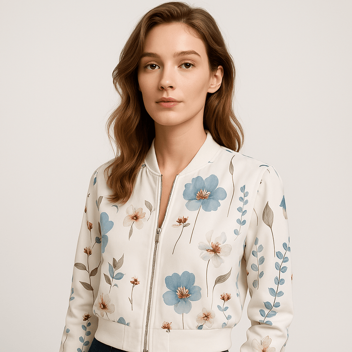 Drune | Leicht und Eleganter Blüten-Bomber Weiß Perfekt für den Frühling