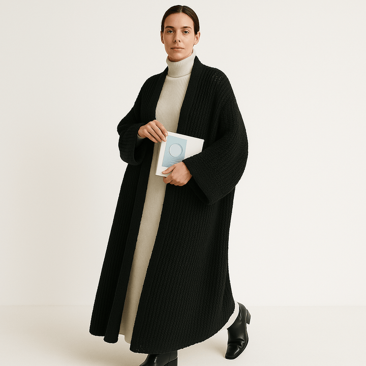 Drune | Lange Beigefarbene Leichte und Offene Elegante Freizeitjacke