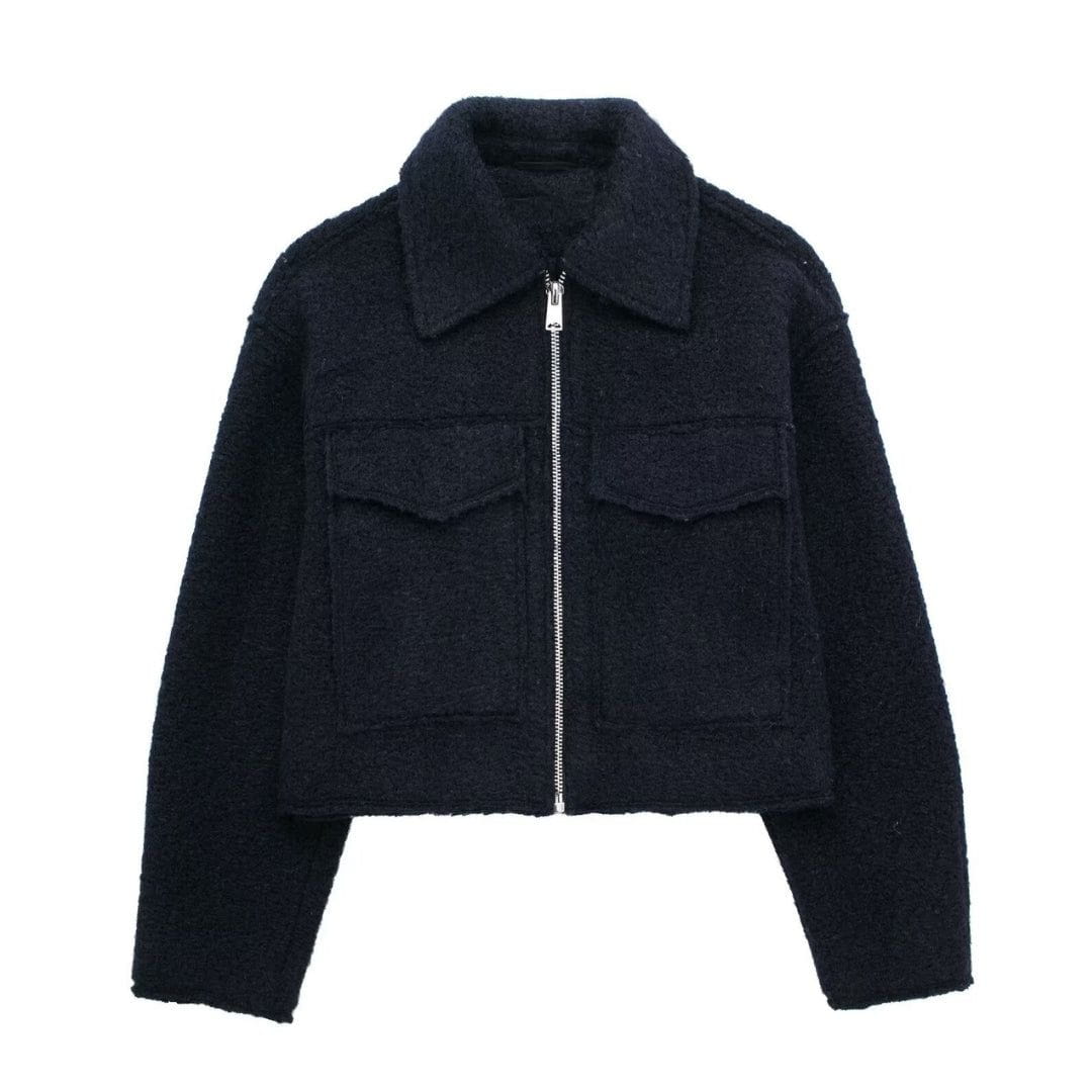 Drune | Moderne und strukturierte graue Wolljacke mit Reißverschluss