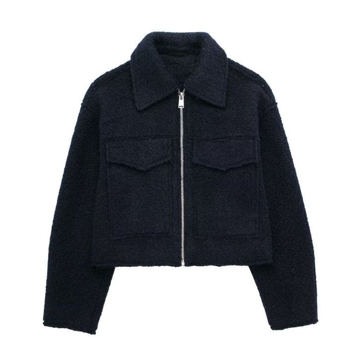Drune | Moderne und strukturierte graue Wolljacke mit Reißverschluss
