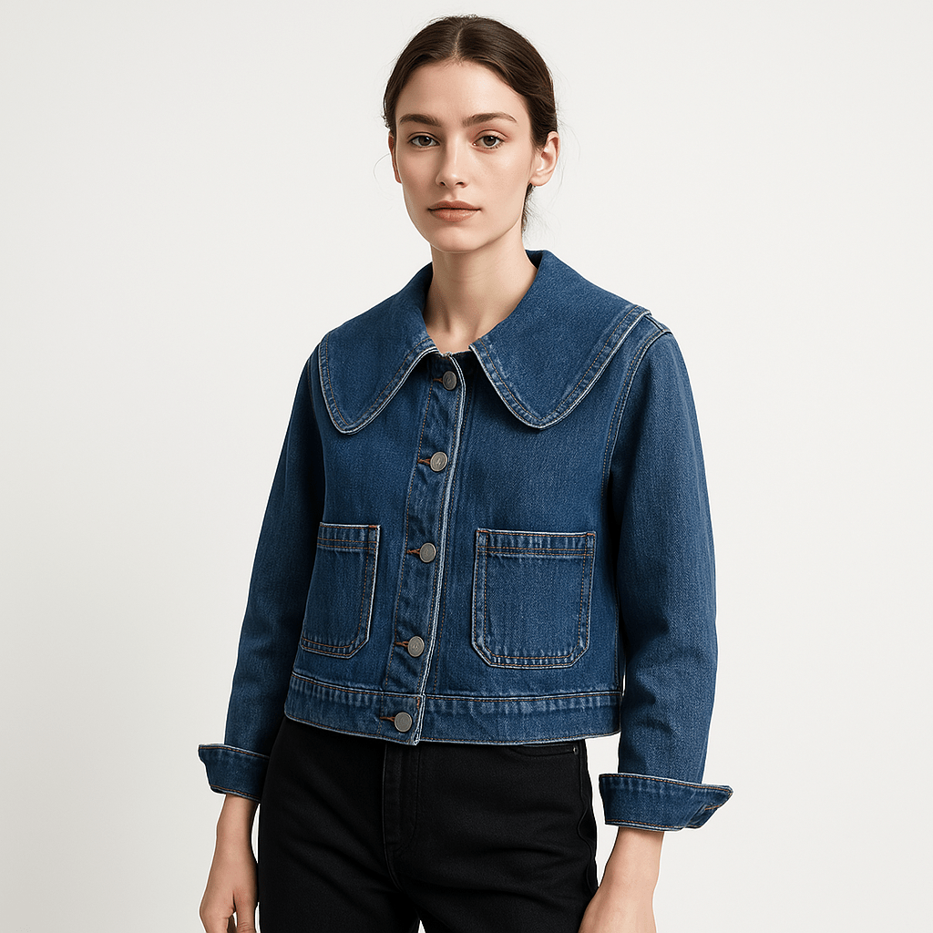 Drune | Kurze Jeanjacke mit Oversize-Kragen 100% Baumwolle